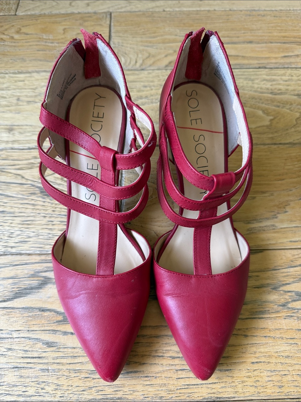 Sole Society Pink T-Strap Pointed Toe Heels